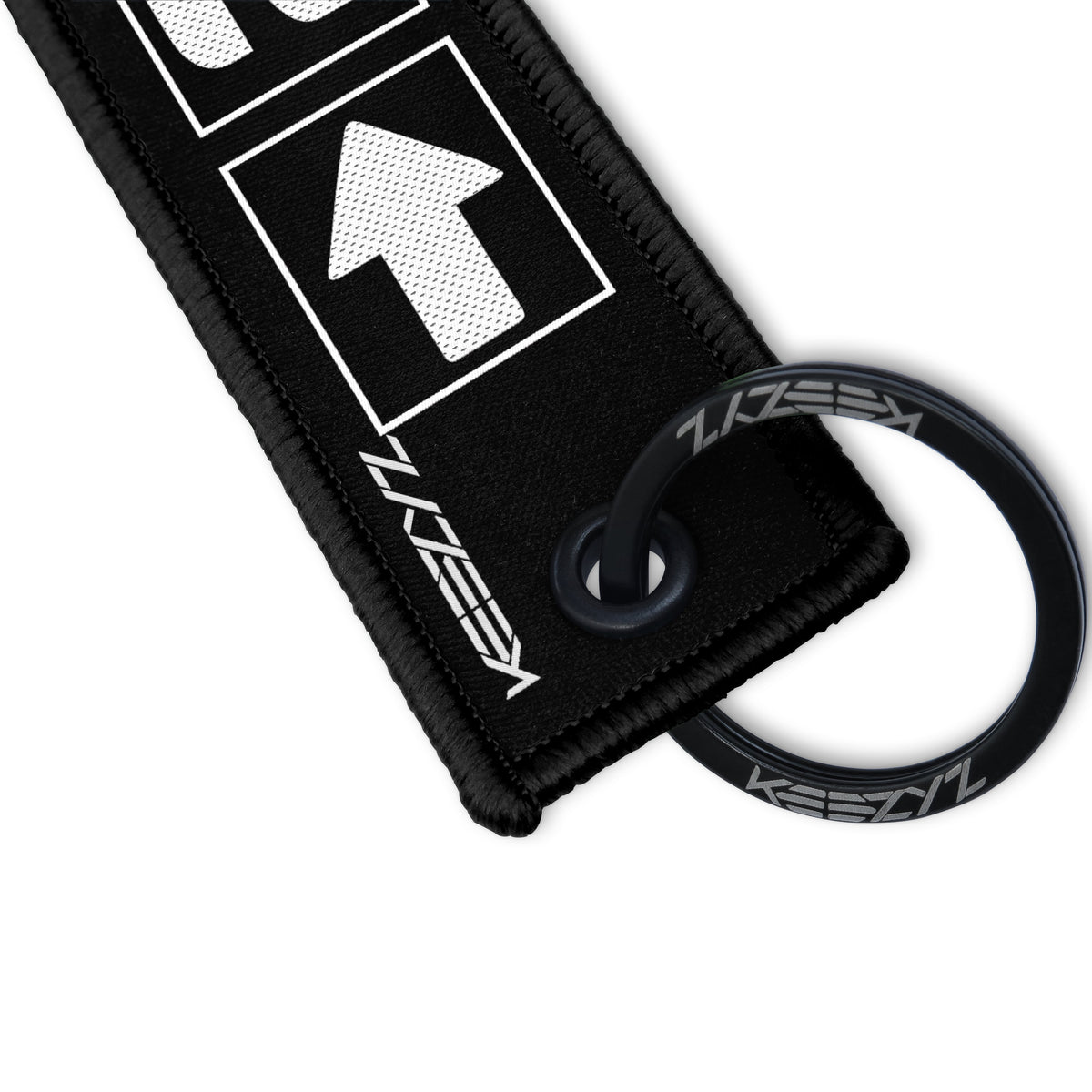 Close-up of the Keezyz Right to Bear Arms keychain with Black border