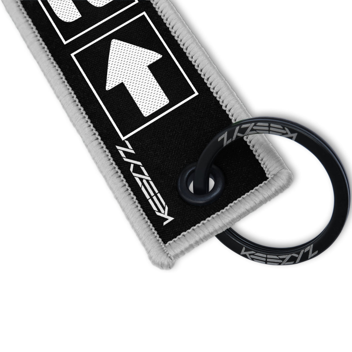Close-up of the Keezyz Right to Bear Arms keychain with Gray border
