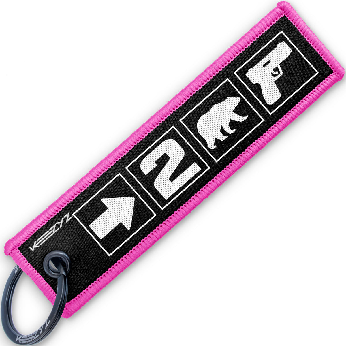 Keezyz Right to Bear Arms keychain with Pink border