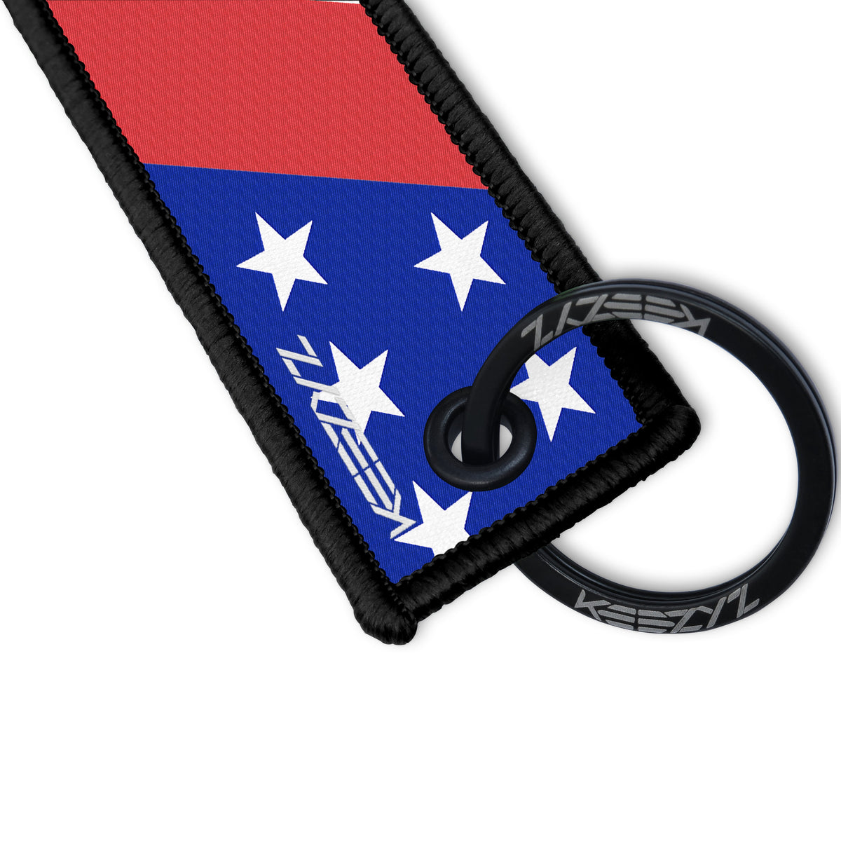 Close-up of the Keezyz US Stars &amp; Stripes keychain with Black border