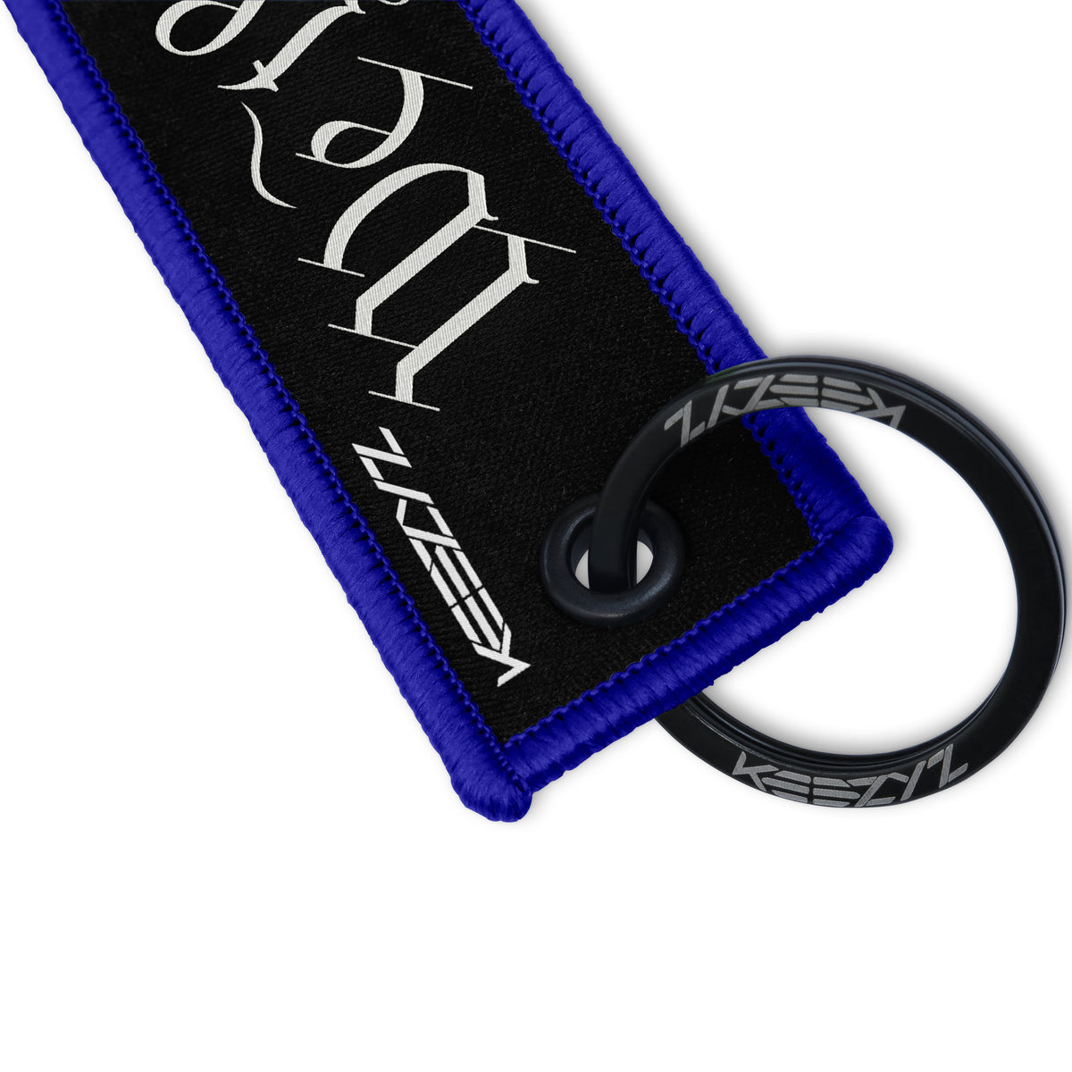 Close-up of the Keezyz We the People keychain with Blue border